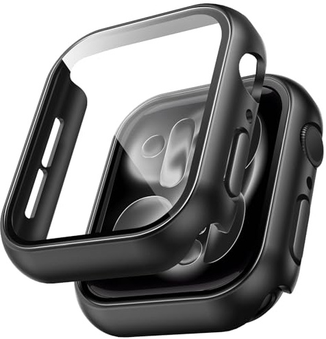 TAURI 2 Pack Fodral Kompatibel med Apple Watch Series 10 46mm, [360° stöttålig] met 9HD Härdat Glas Film Skärmskydd, Reptålig Skal - Zwart