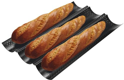 LCXCXY Plaque à Pain Perforée, Moule à Pain Baguette Français avec Revêtement Antiadhésif, size plaque four - 38 x 24.5 Revêtement antiadhésif épais, Français adapté à la cuisson de 3 moule à pain