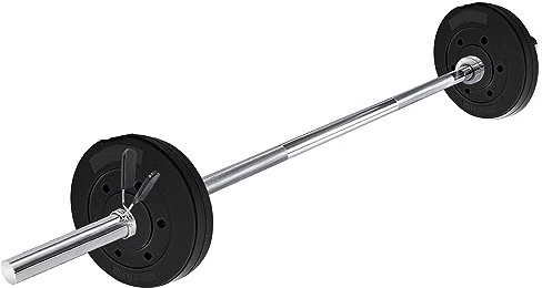 wuuhoo® Ensemble Barre d'haltère Longue & disques d'haltères Marcel, 26kg-60kg, disques d'haltères en Ciment 30mm revêtus, 120cm - 200cm (b) 28kg - 2 x 10kg | 150cm