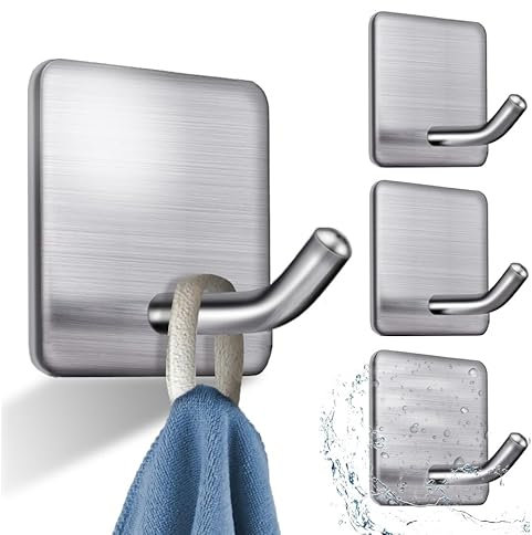 UNILECON Klebehaken Extra Stark für Badezimmer - 4 Stück 304 Edelstahl Selbstaht Klebe-Haken, ohne Bohren, für Küchen, Badezimmer und Toilettenkabinette（Silber）