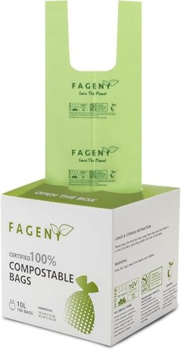 Fageny Sacs poubelle 100 % compostables et biodégradables, respectueux de l'environnement, certifiés par BPI et OK Compost conformes aux normes EN13432, 6 L