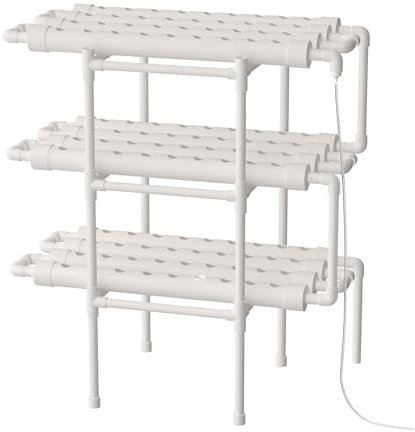 buedmsk Hydroponische Anzuchtsysteme Weiß, 3 Layer Hydroponic Indoor Growing System Kit mit 108 Pflanzstellen und Wasserpumpe für Den Anbau Von Gemüse und Obst (3 Layer 108 Pflanzstellen)