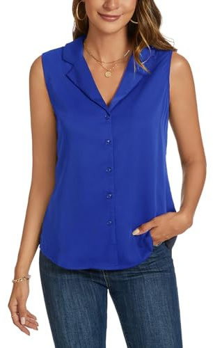 MINTLIMIT Women's Sleeveless Button Down Shirt Basic Solid Collared Work Office Blouses Top for Laides