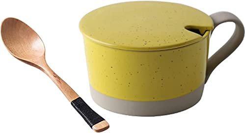GLETSF Stora frukostkoppar, salladsskål, keramisk soppkopp, unik soppkopp, behållare för kaffe- och tesoppskålar, keramisk soppkopp med lock och unik färg – 450 ml