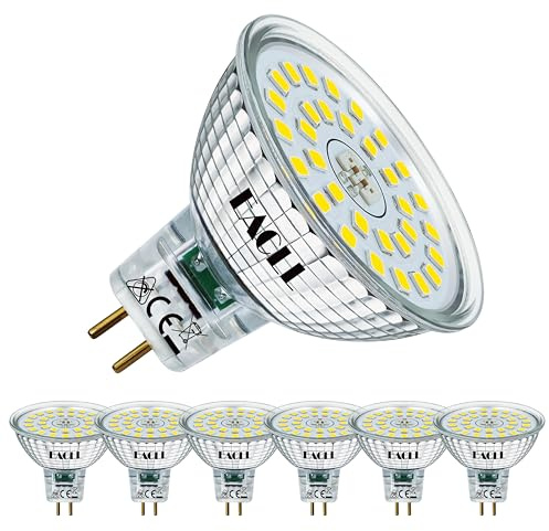 EACLL GU5.3 LED-lampor, 6 st, 6,5 W, MR16 motsvarande 60 W halogen, 6 400 K, 580 lumen, icke-dimbar, flimmerfri belysning, stor 120° spotstråle, AC/DC 12 V reflektorlampa