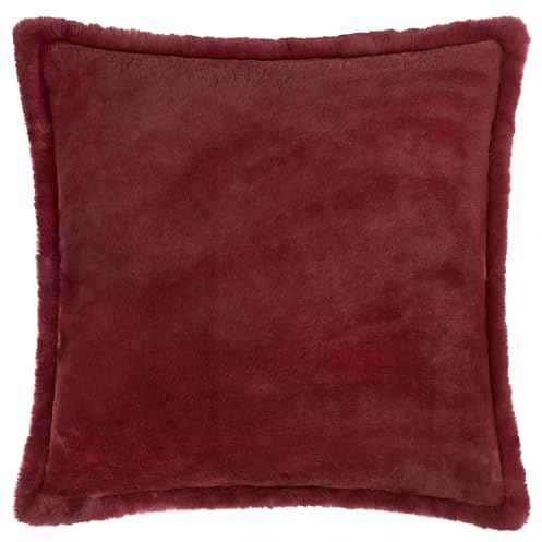 furn. Kallu Faux Fur Cushion Cover (Berry - 45x45cm) | Soft fluffy faux fur cushion cover with an Oxford edge