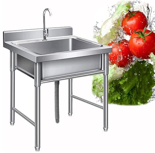 Fregadero De Cocina Independiente,Fregadero Comercial De Acero Inoxidable 304,Fregadero De Servicio Independiente De 1 Compartimento para Bares, Restaurantes, Granjas, Cuenc