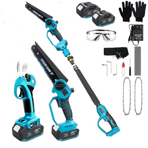 4-in-1 Cordless Pole Saw & Electric Pruning Shears for Makita 18V Battery, 8-inch Mini Chainsaw, Brushless Motor, Adjustable 15-ft Extension Pole Auto Oiling, and for Tree Pruning and Timber Cutting