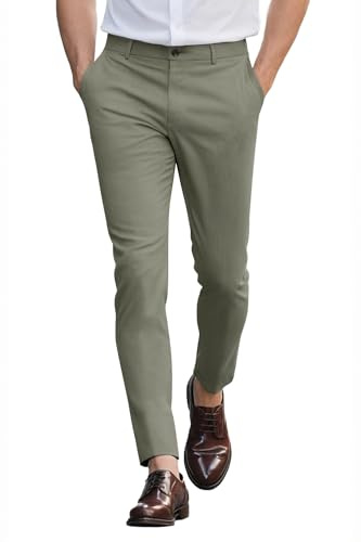 GINGTTO Chinos Trousers Men Slim Stretch Smart Suit Slacks Green 28