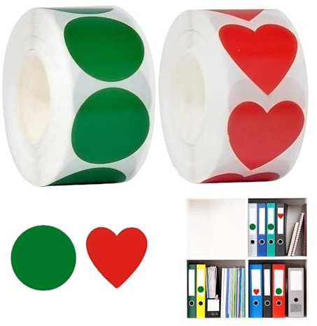 1000 Pezzi Adesivi A Forma di Cuore Rossi Autoadesivi, Adesivi Rotondi Verdi, 25 mm, Bollini Adesivi Colorati per Matrimoni, Scrapbooking, Regali, Artigianato, Rotolo da 500
