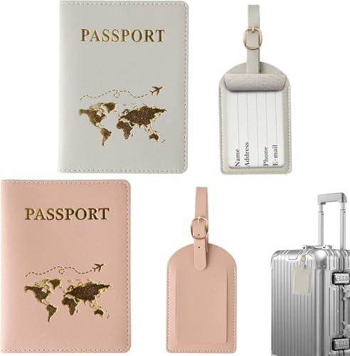 Ervoxo Custodia per passaporto, 2 pezzi Custodia per passaporto con 2 targhette per bagagli, Porta passaporto, Copertura passaporto, Custodia per passaporto, Custodie per passaporto con targhette per