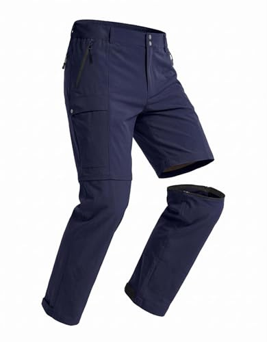 GymBrave Pantaloni da Trekking Uomo Zip-off, Leggeri e Traspiranti, Pantaloni Outdoor Cargo con Tasche Multiple, Estate, Escursionismo, Campeggio e Lavoro Blu Navy 36