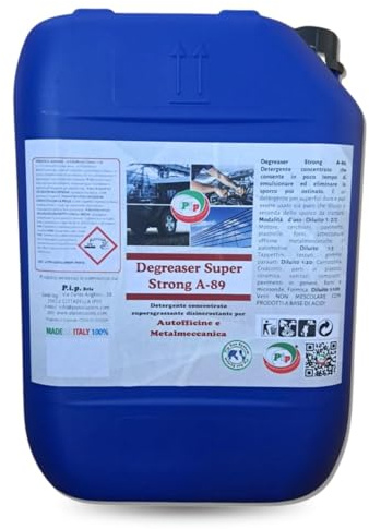 Pip Degreaser Super Strong A-89 Detergente Sgrassante 10 Litri, Made in Italy - Sgrassatore Professionale Concentrato per Autofficine e Metalmeccanica - Rimuovi Olio e Grasso Motore e Garage (10L)