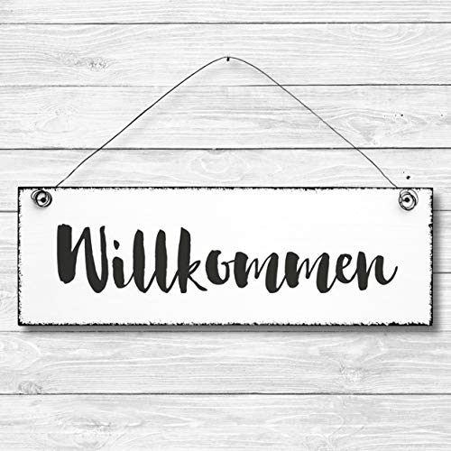 Willkommen - Dekoschild Türschild Wandschild aus Holz 10x30cm - Holzdeko Holzbild Deko Schild