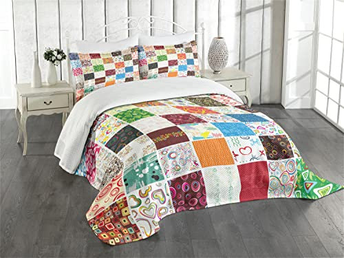 ABAKUHAUS Retro Tagesdecke Set, Patchwork Retro Style, Set mit Kissenbezügen Moderne Designs, für Doppelbetten 264 x 220 cm, Beige Mehrfarbig