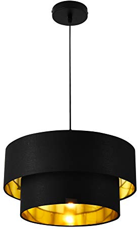 lux.pro Lampada a Sospensione con Doppio Paralume Cilindrico Ø 40 cm in Tessuto Lampadario ad Altezza Regolabile Lampada da Soffitto per Soggiorno Salotto Ingresso - Nero/Oro