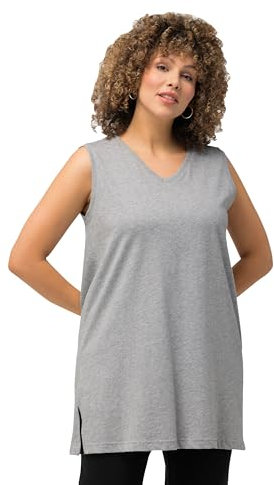 Ulla Popken Damen Basic-v-top T-Shirts, Hellgrau Mélange, 54-56 EU