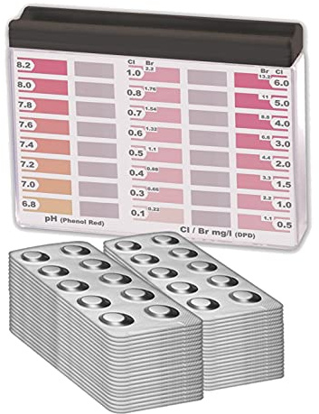 Vattentestare premium Rapid method klor pH, med 400 testtabletter, 200 x fenol röd och 200 x DPD1, visning av 16 olika uppmätta värden