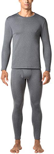LAPASA Herren Innenfleece Thermounterwäsche Set, Thermounterhemd & Thermohosen Funktionsunterwäsche M24, Dunkelgrau (Extra warm) New, L