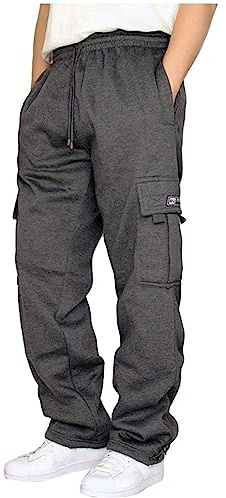Men's Cargo Sweatpants Casual Fleece Joggers Loose Fit Open Bottom Athletic Pants for Men with Pockets Dark Gray M