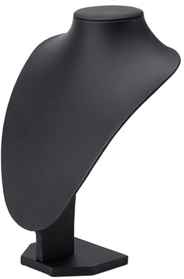 JISADER Collier chaîne Bijoux Buste Support Bijoux chaîne Organisateur magasins de détail Chambre Commode Femmes Collier présentoir Support, PU Noir 21x15cm