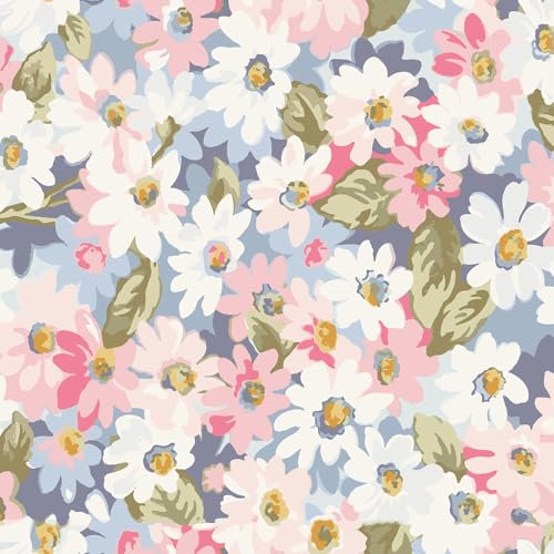 VaryPaper Papel Pintado Flores Rosa Papel Tapiz Floral Acuarela 44.5cmx200cm Vinilos Adhesivos para Muebles Papel Pintado Infantil Niña Salon Papel Decorativo Adhesivo Armario Estanteria Papel Forrar