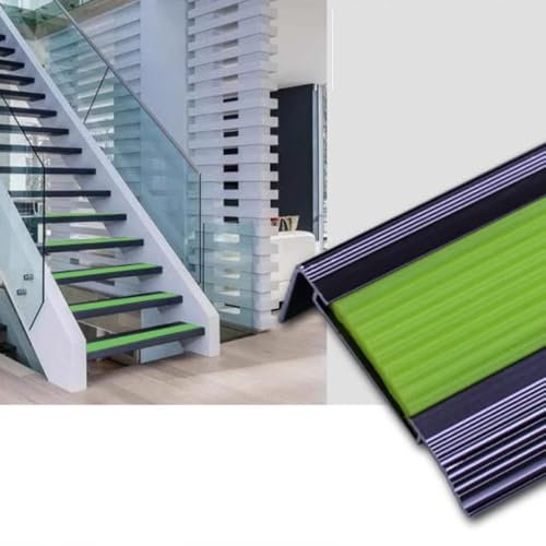 Generisk LED-trappprofil, 100 cm, trappkant i aluminium med lysande gummiremsor i mörkret, fluorescerande trappkantprofil för inomhustrappa (champagne)