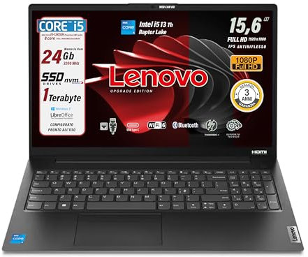 Lenovo, pc portatile Notebook, i5 13420H 13th, Raptor Lake, memoria Ram 24Gb, Display IPS FHD 15,6, SSD 1Terabyte, Wi-Fi6, Bt, USB Thunderbolt, Win11, Pronto all'Uso, Garanzia Italia 3 Anni