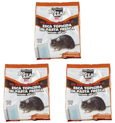 ZIG-ZAG, Ratt Bordi Plus, Insetticida per Ratti, Esca Topicida, Esche per topi pronta all’uso, Uso Esterno Interno Casa, Disinfestazione per roditori, Azione immeditata, 15 esche da 10 g