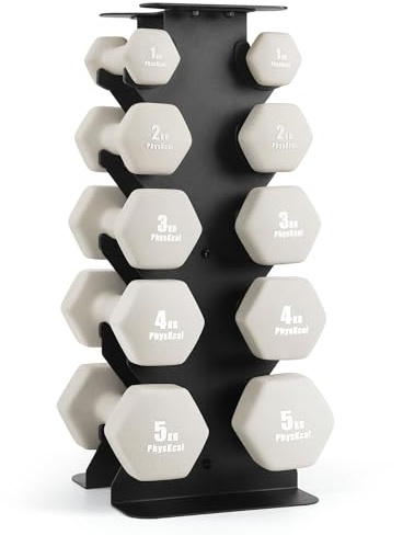 PhysKcal 30kg Sand Stone Dumbbells Set of 5 Pairs with Steel Made Storage Rack