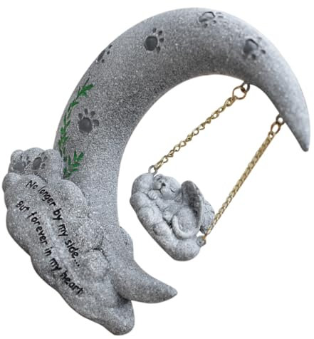 Abaodam Pietra Commemorativa per Gatti in Resina Sicura e Durevole Design Unico Forma di Mezzaluna e Gatto per Ricordo Animali Domestici Decorazione Compatibile con Giardino e Casa