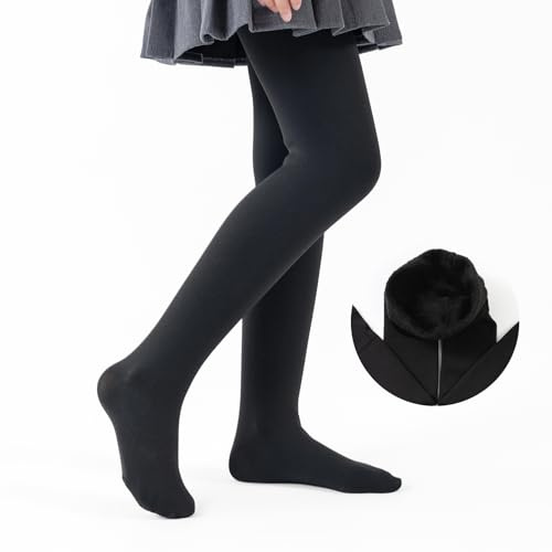 Sahunfri Girls Fleece Lined Tights Kids, Winter Girls Thermal Tights Kids, Thermal School Tight for Ages 3-15 Years (UK, Age, 12 Years, 15 Years, Regular, Standard, Black)