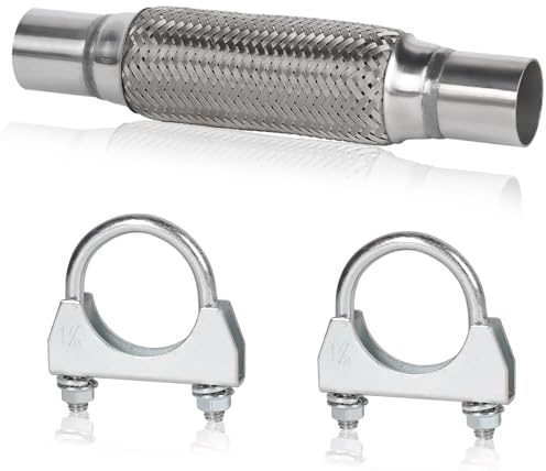 EFUTURETIME Tubo de Escape Flexible de 45 mm, Conector de Tubos de Acero Inoxidable de 200 mm x 300 mm con 2 Abrazaderas, Dos Trenzado Tubo de Universal para Sistemas de Escape