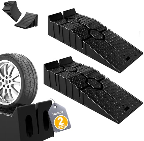 Aufun Rampa de acceso para coches, juego de 2 unidades, cuñas de carga de carga de hasta 5T, rampa de coche resistente antideslizante para autocaravana, remolque, garaje, taller, cambio de aceite y