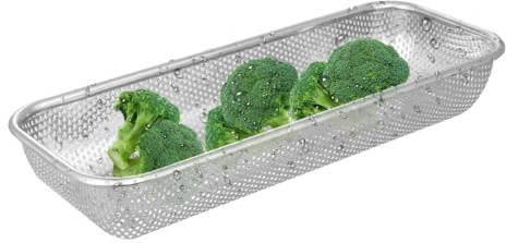 jojofuny Panier d'Égouttage en Acier Inoxydable 31X12X5,5 CM Passoire à Légumes Multifonction Cuisine Panier de Rangement Fruits et Légumes Drainage Petit Modèle