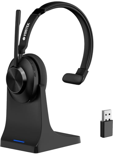 Voistek Auriculares in-ear inalámbricos con Bluetooth y USB dongle – 50 horas de duración de la batería, micrófono con cancelación de ruido para llamadas claras – Ideal para oficina en casa, oficina y