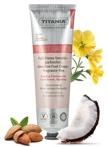 TITANIA Sensitiv fotkräm för känslig hud parfymfri, fuktgivande och hudförnyande med nattljusolja, kokos, mandel & avokadoolja, naturkosmetik, vegan, 100 ml