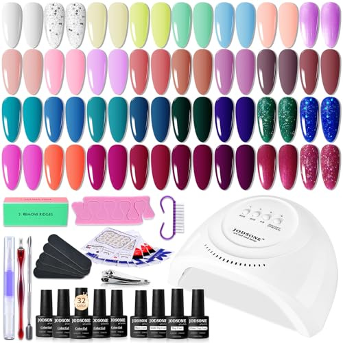 JODSONE 36 PCS Gel Nail Polish Starter Kit with U V Light and Dark Series Gel Nail Set No Wipe Base Matte and Glossy Top Coat All Kinds of Manicure Tools