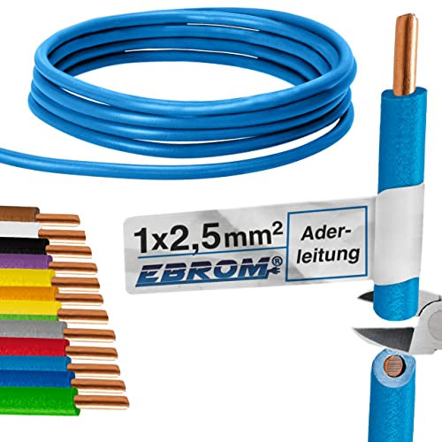 EBROM Cable Eléctrico H07V-U 2,5 mm² - PVC Rígido - Azul Claro - 10 a 100 Metros