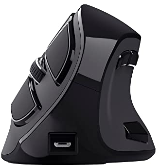 Trust Voxx Vertikale Kabellose Maus, Wiederaufladbare Ergonomische Funkmaus, Bluetooth und 2.4 GHz Verbindung, 9 Tasten, 1200-2400 DPI, PC/Mac/Computer/Laptop/MacBook/Chromebook - Schwarz
