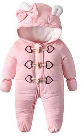 Verve Jelly Newborn Baby Thermal Winter Romper Coat Cute Bear Ear Zipper Hooded Footed Jacket Snowsuit with Gloves Pink 59 0-3 Months