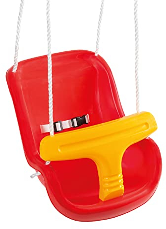 Idena 40191 - Babyschaukel aus Kunststoff in gelb-rot, für Babys ab 1 Jahr, mit verstellbaren Halteseilen und Stahlringen, Tragkraft bis 50 kg, für unbeschwerten Schaukelspaß