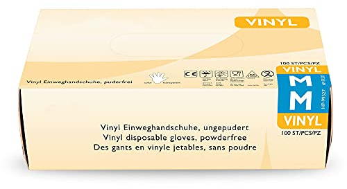 Vinylhandschuhe 100 Stück in M I Latexfreie Einmalhandschuhe aus Vinyl I Geeignet für Tattoo-Studio, Lebensmittelbereich & als Untersuchungshandschuhe I Transparente Einweghandschuhe