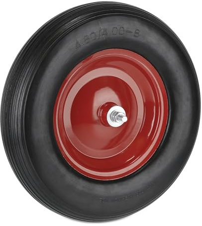 Relaxdays Roue de brouette avec axe 4.80 4.00-8, Caoutchouc, Jante en Acier, Pneu Rechange, increvable, Noir/Rouge