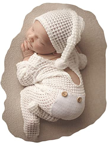 Zeroest Newborn Photography Props Boy Outfits Baby Photo Props Outfit Newborn Boy Photo Shoot Hat Set (Cream)