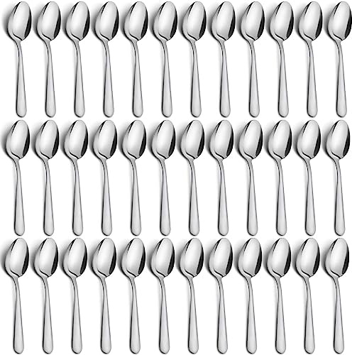Funnydin 36-Piece Tea Spoons Set - 5.9 Stainless Steel Tea Spoon Silverware, Durable Small Spoons, Cost-effective Teaspoon Set of 36 for Home Kitchen Restaurant - Mirror Polished, Dishwasher Safe