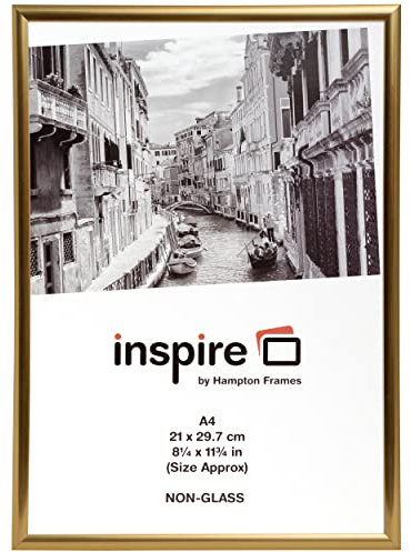Hampton Frames | A4 Backloader Picture Frame, Gold, 21x29.7cm, Acrylic Front, Plastic, Single Pack | Wall or Desk Display, Landscape or Portrait, Displays Photos and Certificates