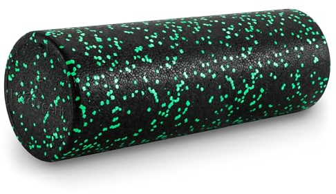 ProsourceFit High Density Foam Rollers 18 - inches long, Firm Full Body Athletic Massage Tool for Back Stretching, Yoga, Pilates, Post Workout Muscle Recuperation, Black/Green