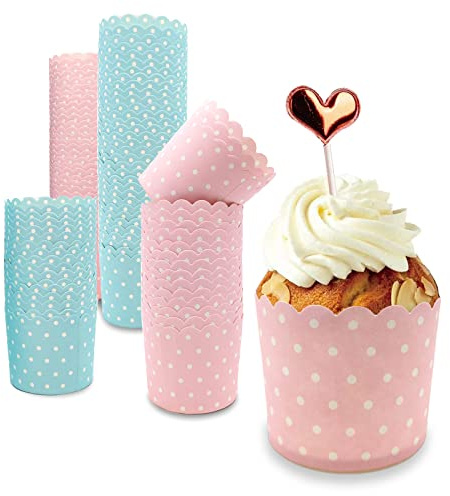 GOIEHIR Muffin pappersformar, 100 stycken rosa och blå cupcake-wrappers, muffinsformar papper, för halloween, födelsedagar, bröllop, fester (prickmönster)