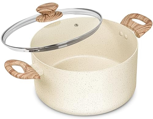 MICHELANGELO 5 Quart Stock Pot with Lid, Nonstick Soup Pot with Lid, Induction Cooking Pot White Granite, Non Stick Pot with Stay-cool Handle, 5 Quart Nonstick Pot for Cooking